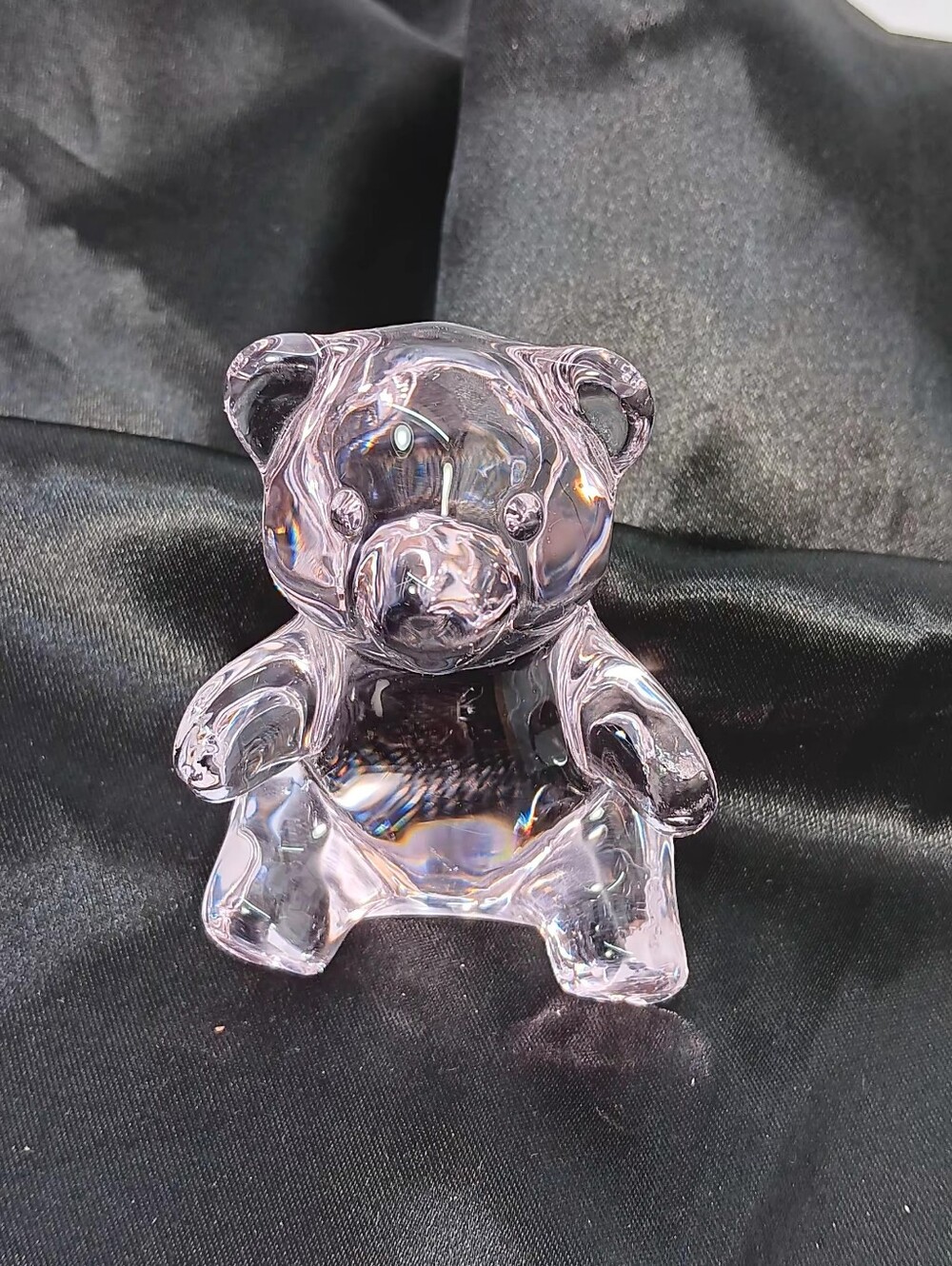 Oneida Glass Teddy Bear Figurine - Clear Light Pink Home Accent